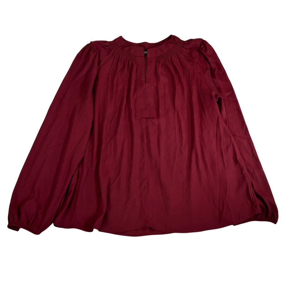 Simply Vera Vera Wang Womens Long Sleeve Smocked Split Neck Blouse Burgundy L